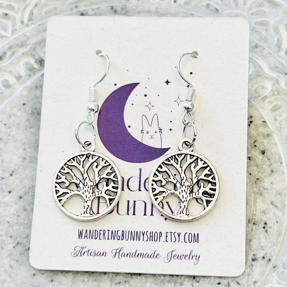 Silver Tree of Life Earrings Handmade by Wandering Bunny LLC